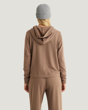 Free Fly Bamboo Lightweight Fleece Cropped Hooded Sweatshirt-Fossil— Alternate View