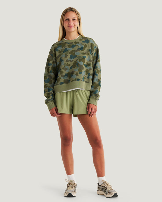 Free Fly Bamboo Northcoast Fleece Crew Sweatshirt-Watercolor Camo Oil Green