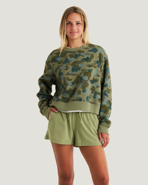 Free Fly Bamboo Northcoast Fleece Crew Sweatshirt-Watercolor Camo Oil Green