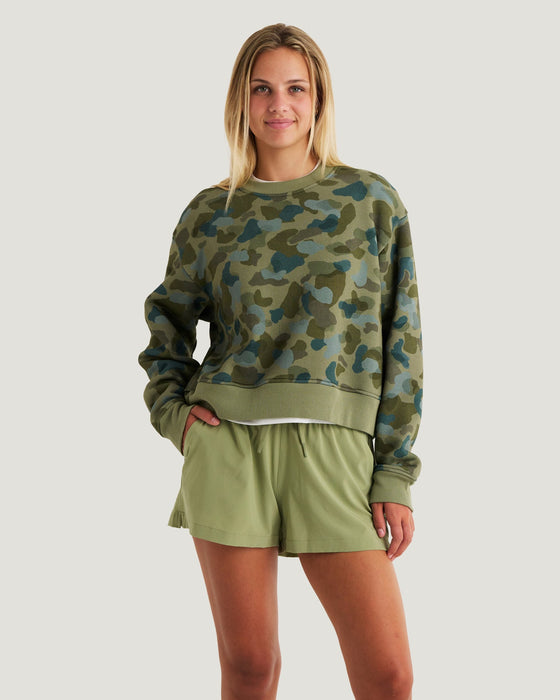 Free Fly Bamboo Northcoast Fleece Crew Sweatshirt-Watercolor Camo Oil Green