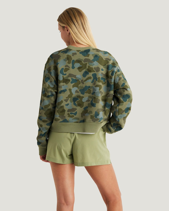 Free Fly Bamboo Northcoast Fleece Crew Sweatshirt-Watercolor Camo Oil Green