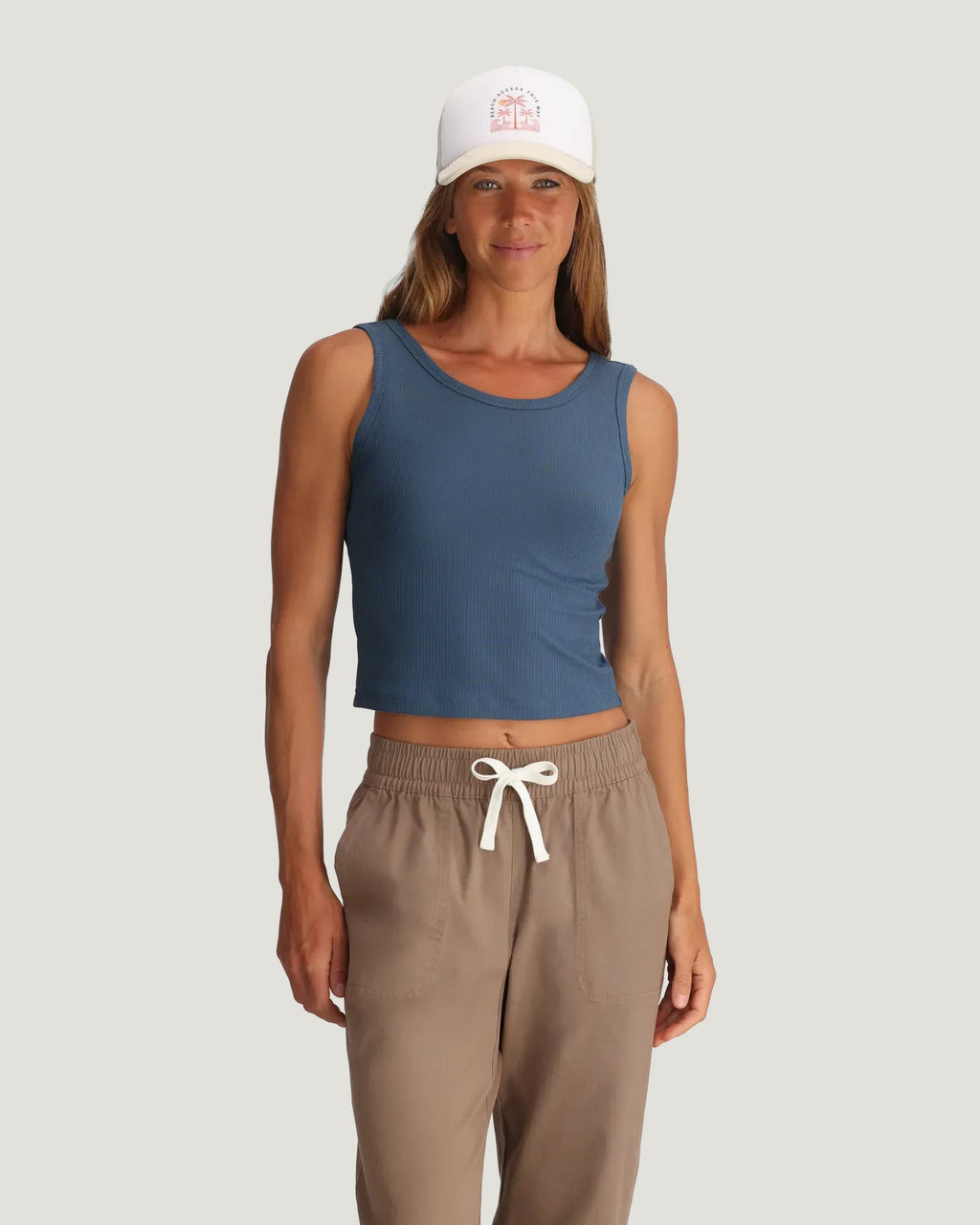 Free Fly Ribbed Bamboo Tank-Pacific Blue