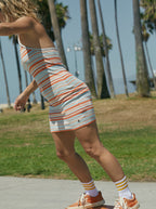 Roxy Retro Coast Halter Mini Dress-Warm Sunset Stripe
