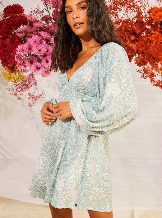 roxy beach dreamer dress $98 Roxy Womens Blue Stretch Long Sleeve Scoop Neck Bay Dreamer Dress Size Large