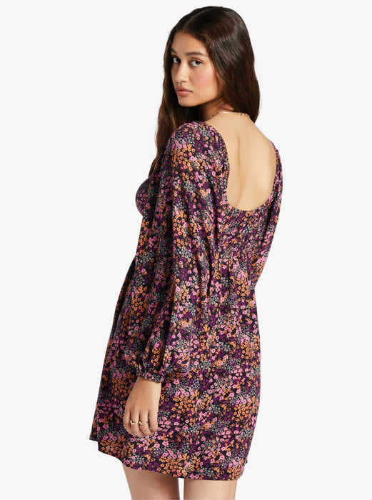 roxy long sleeve dress Roxy Sweetest Shores Dress-Anthracite Floral Daze — REAL Watersports
