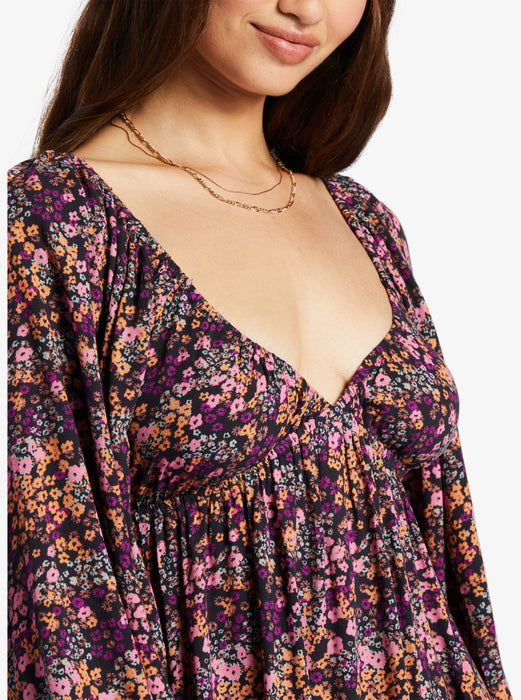 Roxy Sweetest Shores Dress-Anthracite Floral Daze