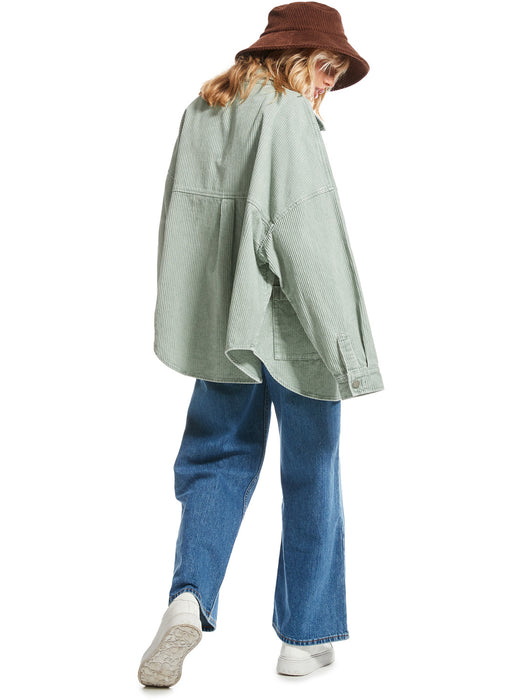 Roxy Kick Back Washed Cord L/S Shirt-Blue Surf