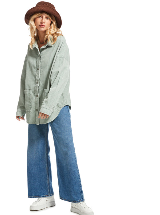 Roxy Kick Back Washed Cord L/S Shirt-Blue Surf