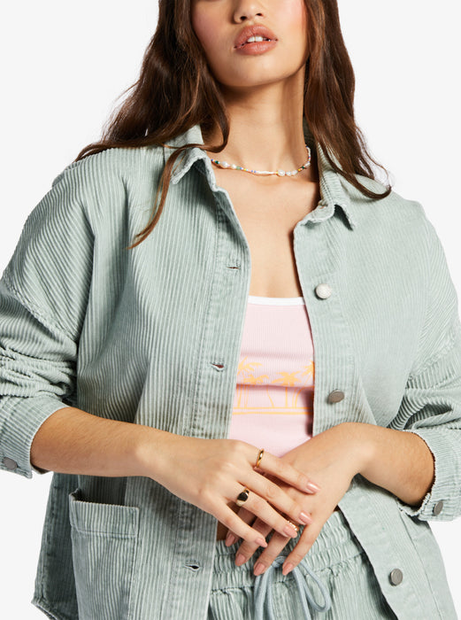 Roxy Kick Back Washed Cord L/S Shirt-Blue Surf