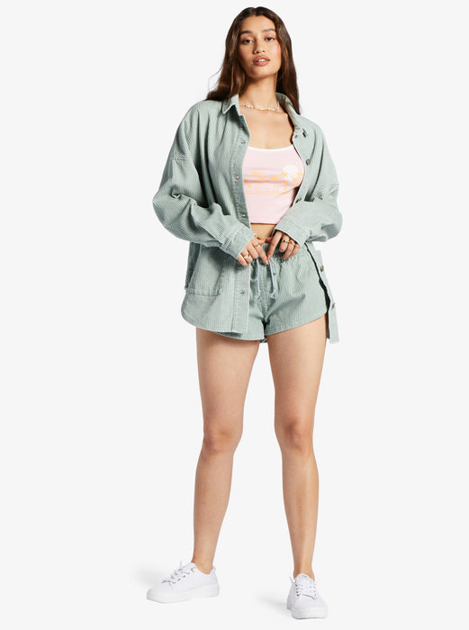 Roxy Kick Back Washed Cord L/S Shirt-Blue Surf