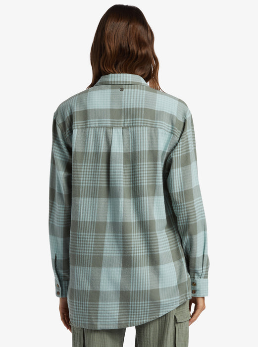 Roxy Let It Go Flannel L/S Shirt-Blue Surf Hallo Plaid