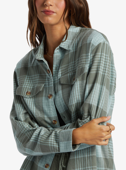Roxy Let It Go Flannel L/S Shirt-Blue Surf Hallo Plaid