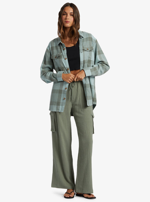 Roxy Let It Go Flannel L/S Shirt-Blue Surf Hallo Plaid