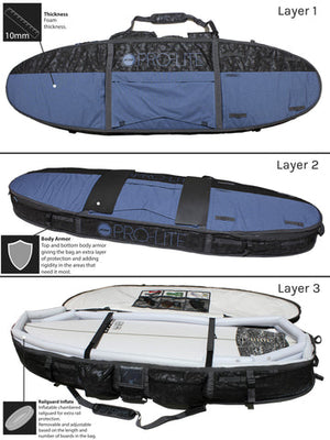 Pro-Lite Armored Coffin (2-3 Boards) Boardbag-Brushed Blue/Black