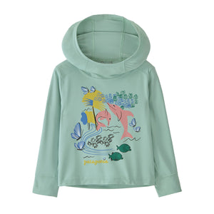 Patagonia Baby Cap SW Hooded Sun Shirt-Pink Dolphins: Thin Ice