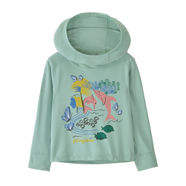 Patagonia Baby Cap SW Hooded Sun Shirt-Pink Dolphins: Thin Ice