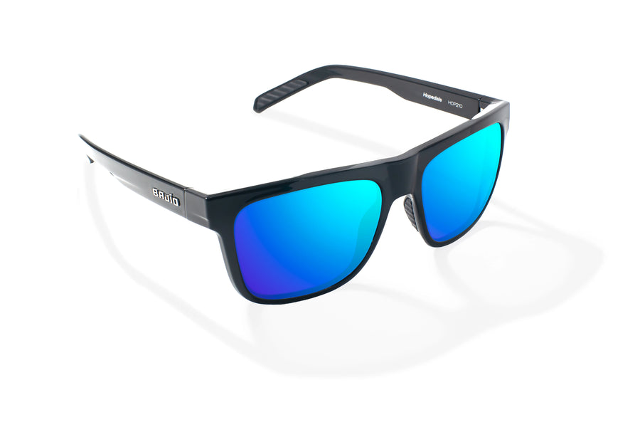 Bajio Hopedale Sunglasses-Black Gloss/Blue Mirror Glass