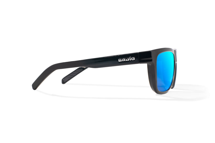 Bajio Hopedale Sunglasses-Black Gloss/Blue Mirror Glass