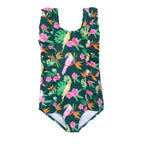Emerson & Friends Isla Botanica Tropical Birds Ruffle Front One Piece-Green/Multi