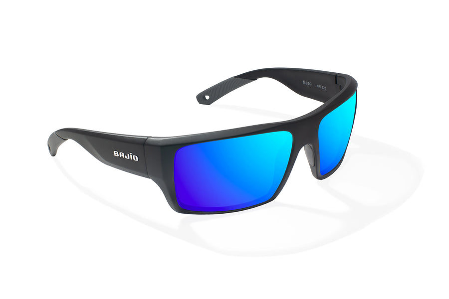 Bajio Nato Sunglasses-Black Matte/Blue Mirror Glass
