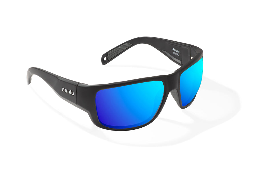 Bajio Piedra Sunglasses-Black Matte/Blue Mirror Glass