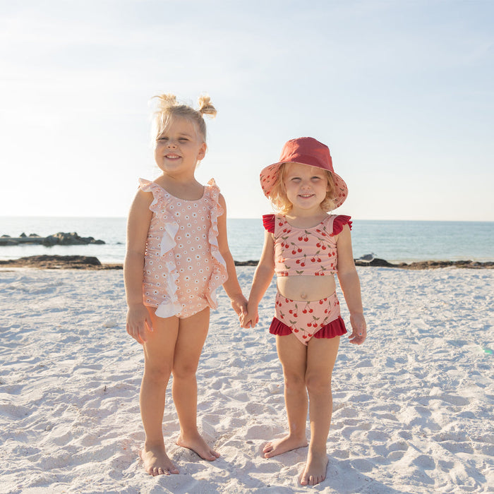 Emerson & Friends Pink Daisy Ruffle Front One Piece-Pink/Multi