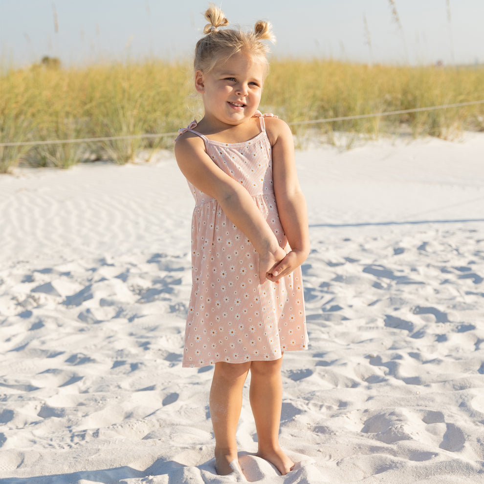 Emerson & Friends Pink Daisy Ribbed Bamboo Dress-Pink/Multi