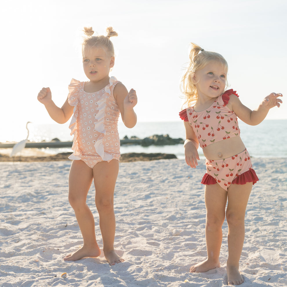 Emerson & Friends Pink Daisy Ruffle Front One Piece-Pink/Multi