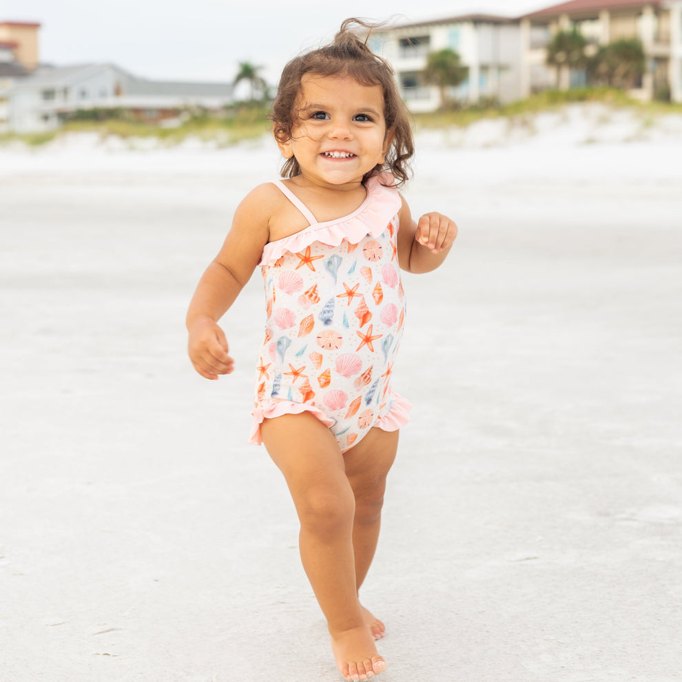 Emerson and Friends Ruffle Leg One Piece-Sandy Seashells
