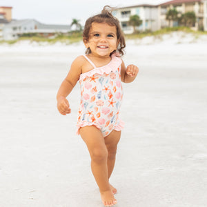 Emerson and Friends Ruffle Leg One Piece-Sandy Seashells
