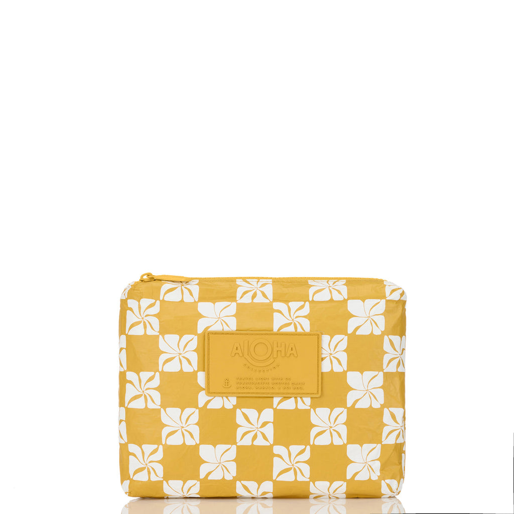 Aloha Collection Pua Check Small Pouch-Hot Mustard