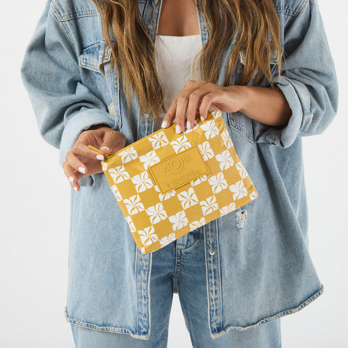 Aloha Collection Pua Check Small Pouch-Hot Mustard