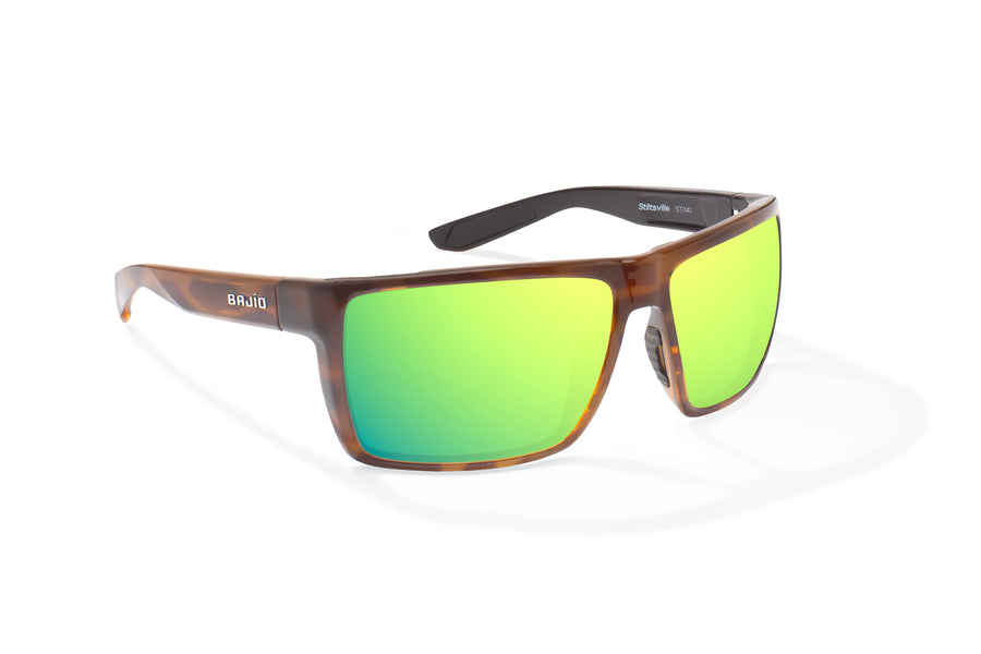 Bajio Stiltsville Sunglasses-Brown Tort Gloss/Grn Mirr Glass