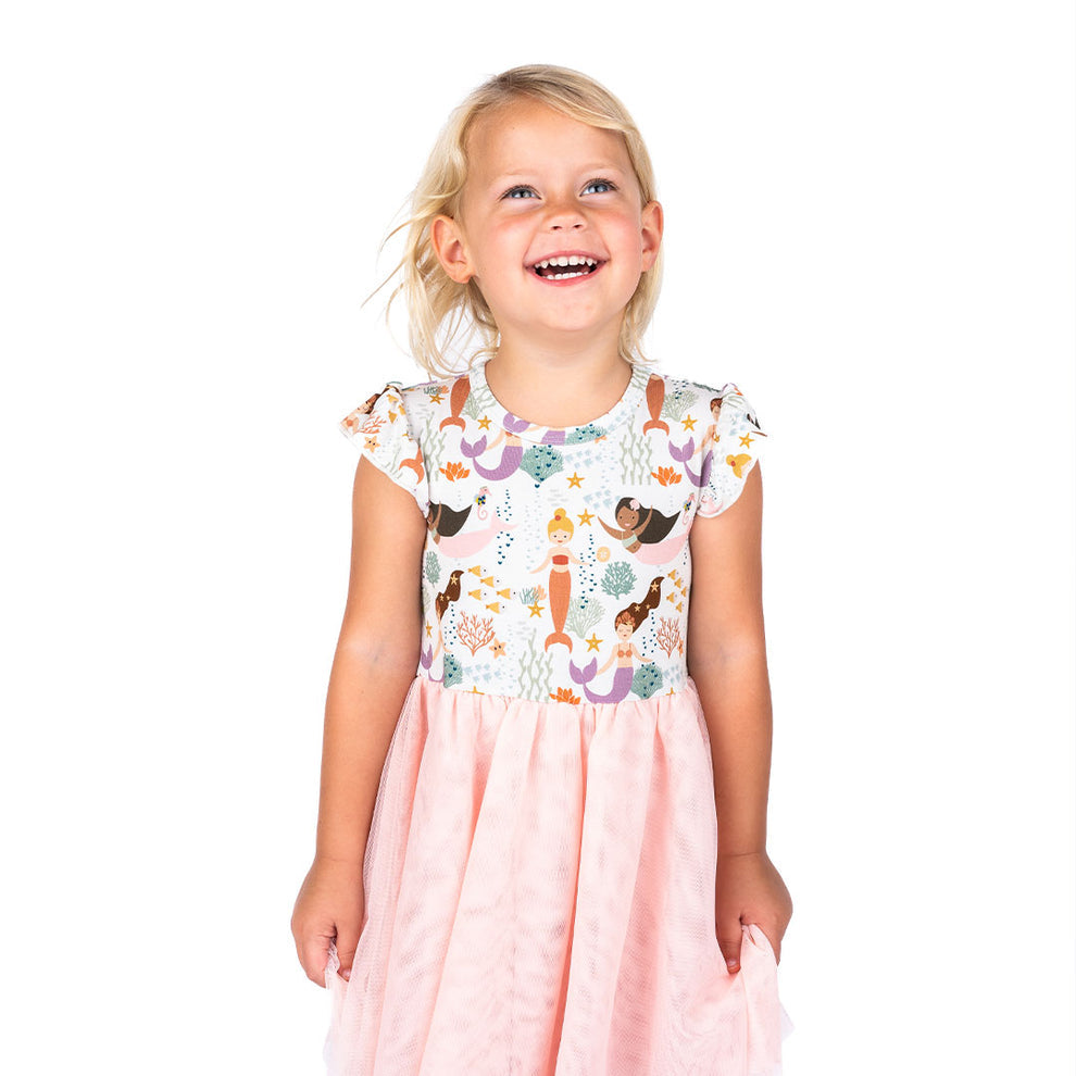 Emerson & Friends Making Waves Mermaids Tulle Twirl Dress-Beige/Multi