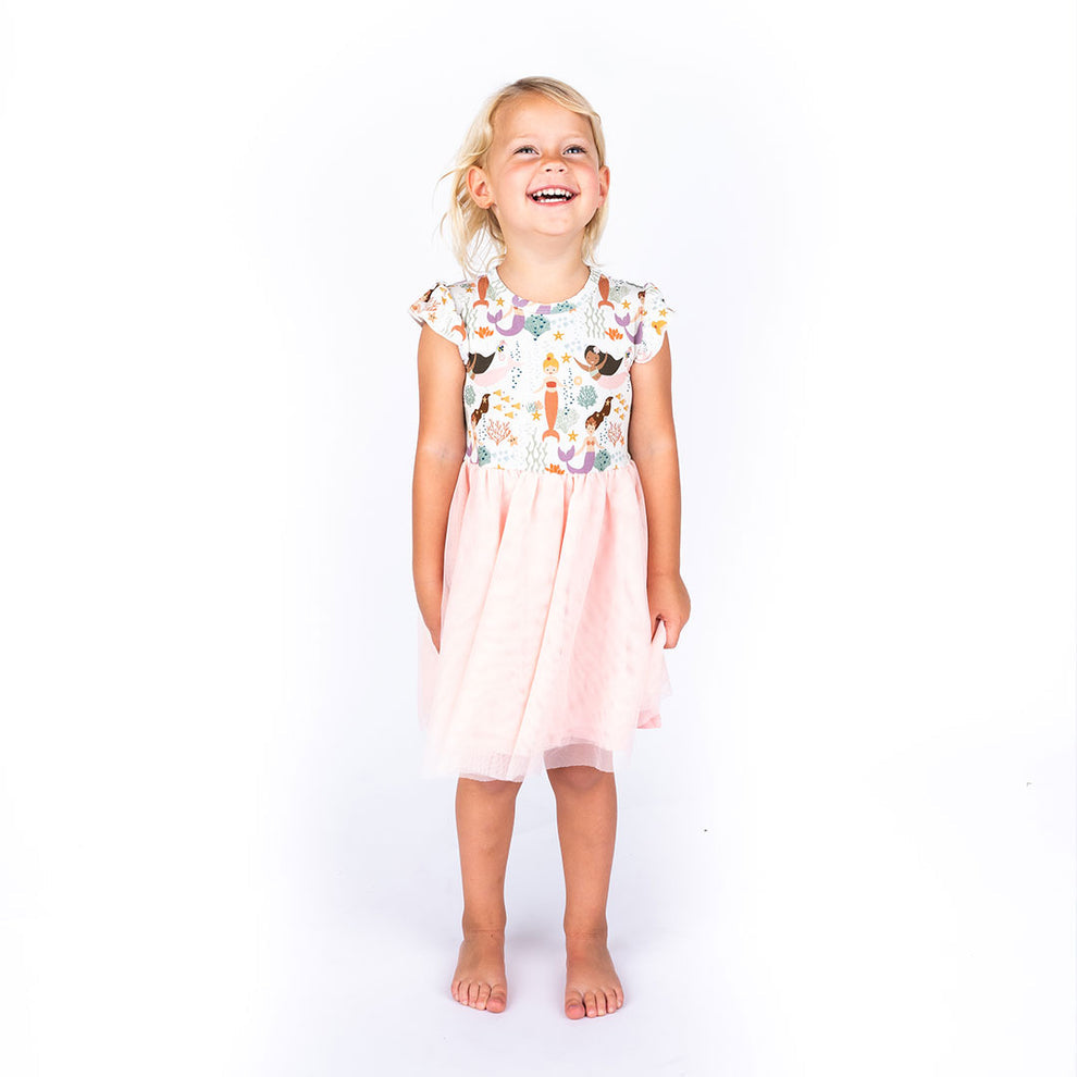 Emerson & Friends Making Waves Mermaids Tulle Twirl Dress-Beige/Multi