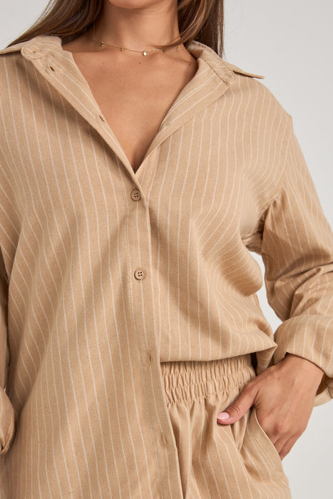Rhythm Bryon Striped L/S Shirt-Natural