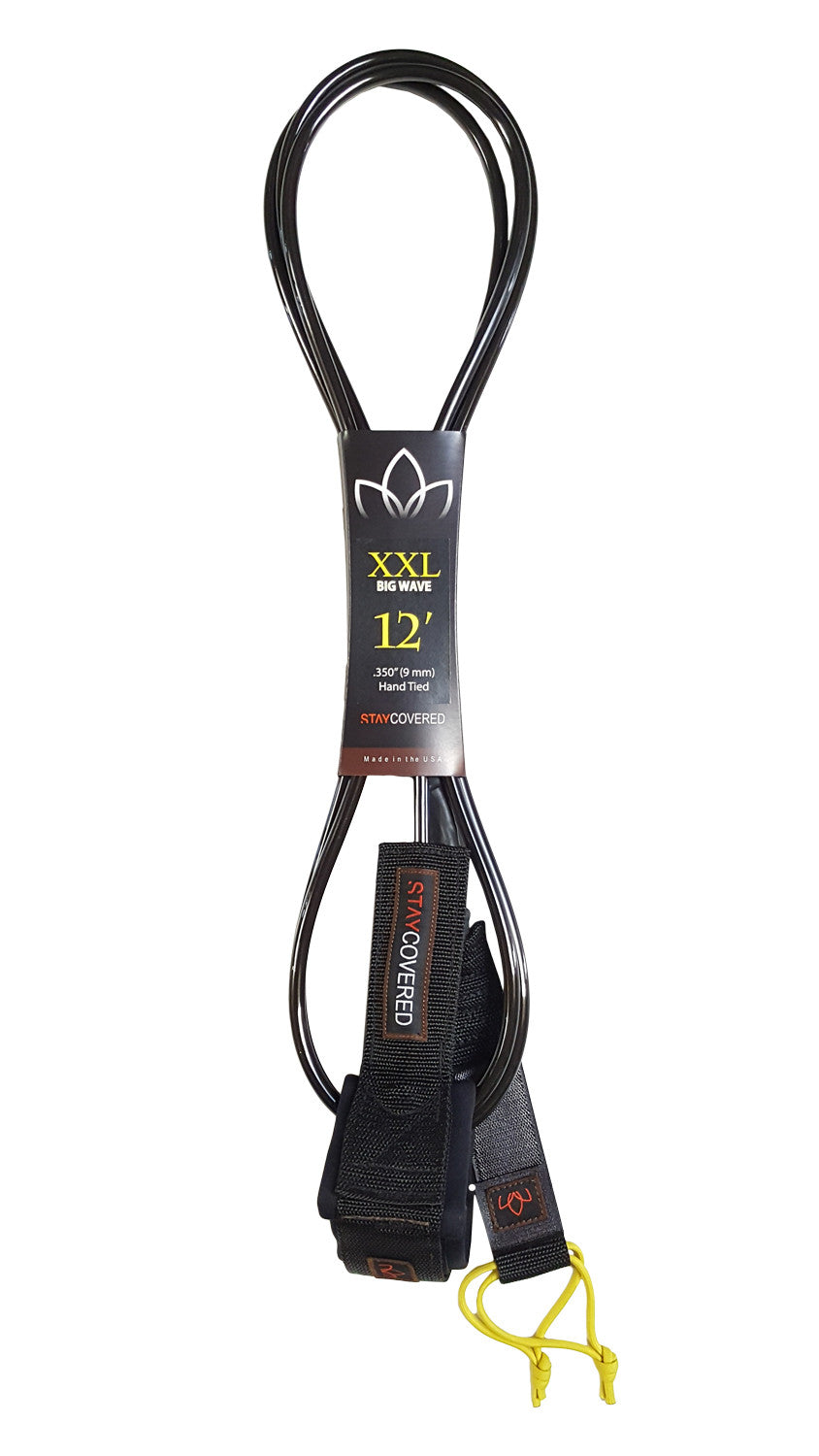 Stay Covered XXL Big Wave Hand Tied Leash-Black-12'