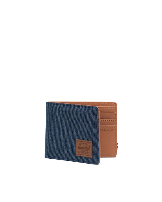 Herschel Hank Wallet-Indigo Denim Crosshatch/Saddle Brown