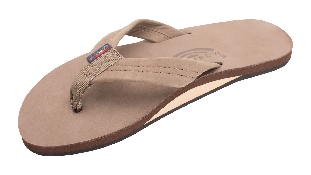 Rainbow M's Single Layer Leather Sandal-Dark Brown