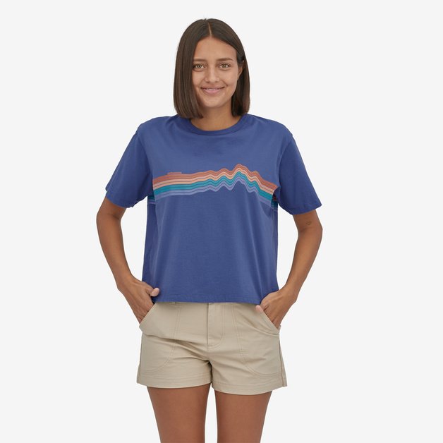 Patagonia Line Logo Ridge Stripe Organic Pocket T-Shirt - Men's Sound Blue, Xs