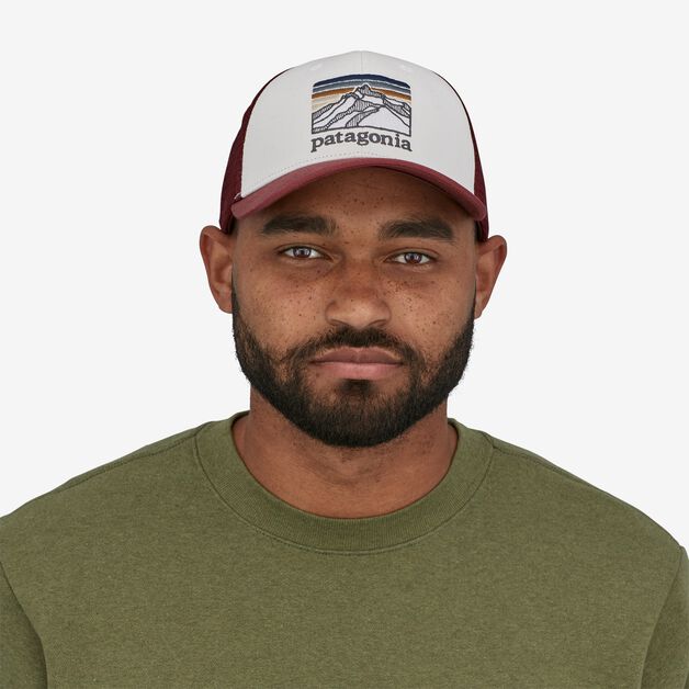 Patagonia Line Logo Ridge LoPro Trucker Hat-White w/Sequoia Red