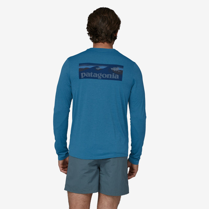 Patagonia Cap Cool Daily Graphic L/S Tee-Boardshort Logo: Wavy Blue X-Dye