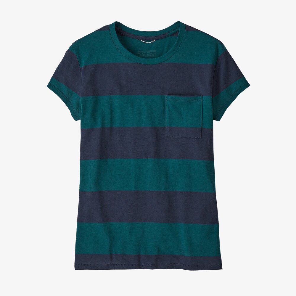 Patagonia W's Mainstay Tee-Anchor Stripe: Dark Borealis Green