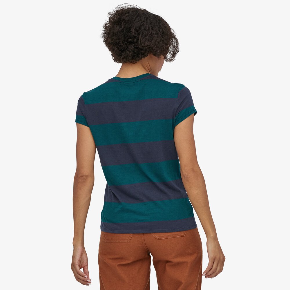 Patagonia W's Mainstay Tee-Anchor Stripe: Dark Borealis Green