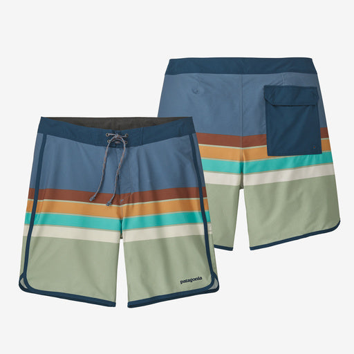 Patagonia Hydropeak Scallop 18 in Boardshorts-Santa Cruz Stripe Long: Pigeon Blue