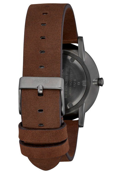Nixon Porter Leather Watch-Gunmetal/Indigo/Brown