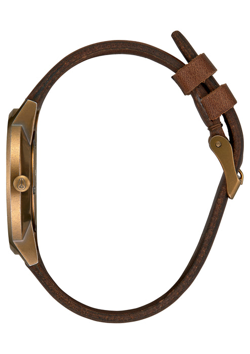 Nixon Porter Leather  Watch-Brass/Black/Brown