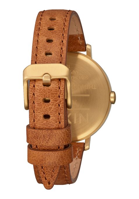 Nixon Arrow Leather Watch-Gold/White/Saddle