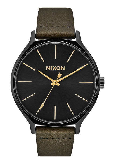 Nixon Clique Leather Watch-Black/Fatigue