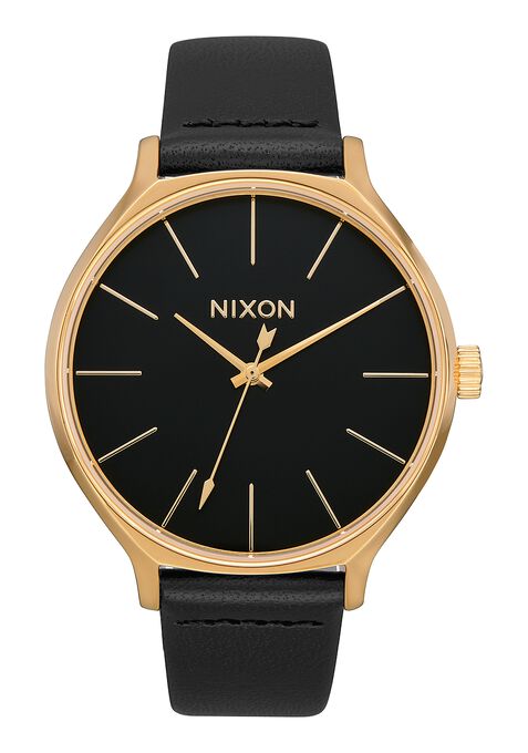 Nixon Clique Leather Watch-Gold/Black